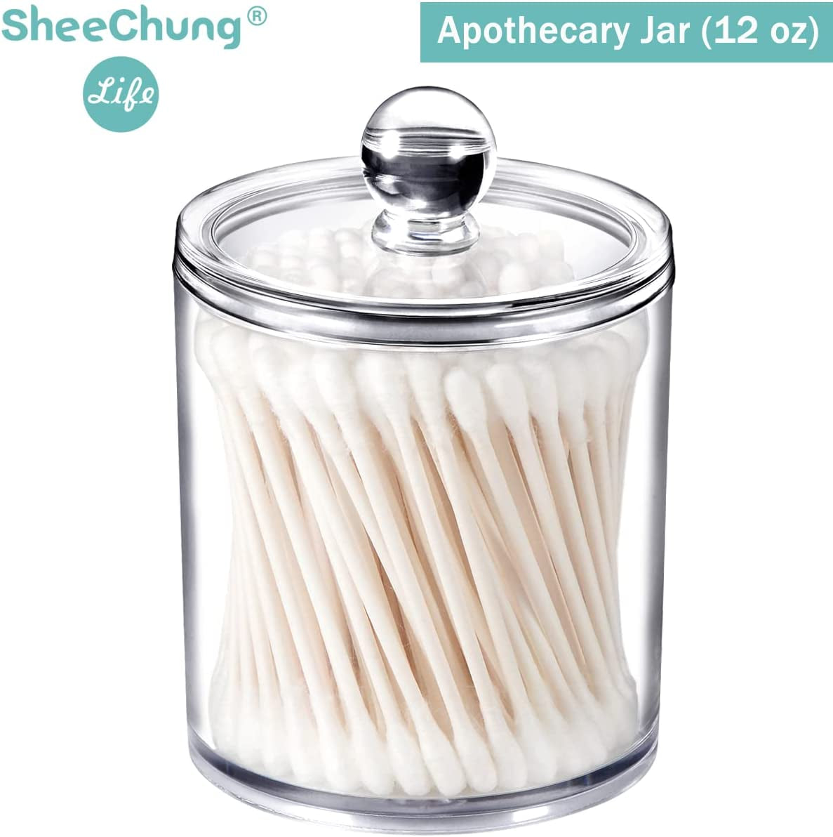 6 Pack of 12 Oz. Qtip Dispenser Apothecary Jars Bathroom with Labels - Holder Storage Canister Clear Plastic Acrylic Jar for Cotton Ball,Cotton Swab,Cotton Rounds,Floss Picks, Hair Clips (Clear)